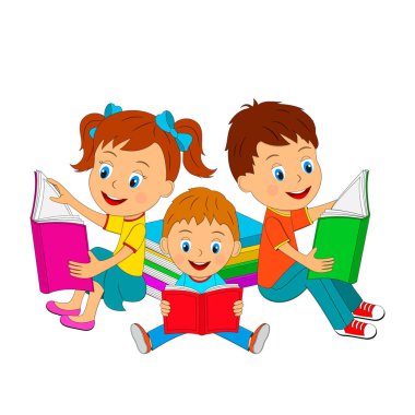Erkek ve kız oturma ve kitap okuma