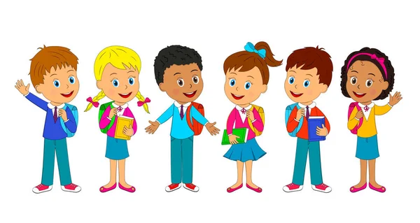 Kinderen Jongens Meisjes Met Tas Illustratie Vector — Stockvector