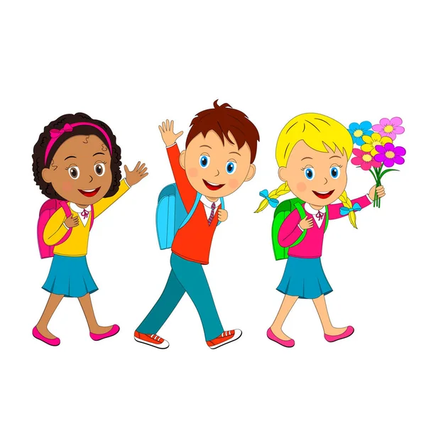 Kids Boy Girls Going School — Stock Vector