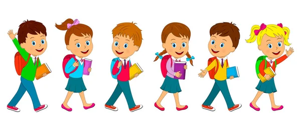 Παιδιά Αγόρια Και Κορίτσι Πρόκειται Σχολείο Τσάντα Και Βιβλία — Διανυσματικό Αρχείο