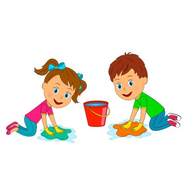 Çocuklar, çocuk ve kız çamaşır beyaz zemin katta