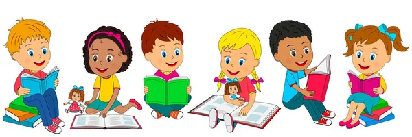 Kids Boys Girls Sit Floor Reading Books Collection Illustration Vector  Stock Vector By ©Iris828 223407048