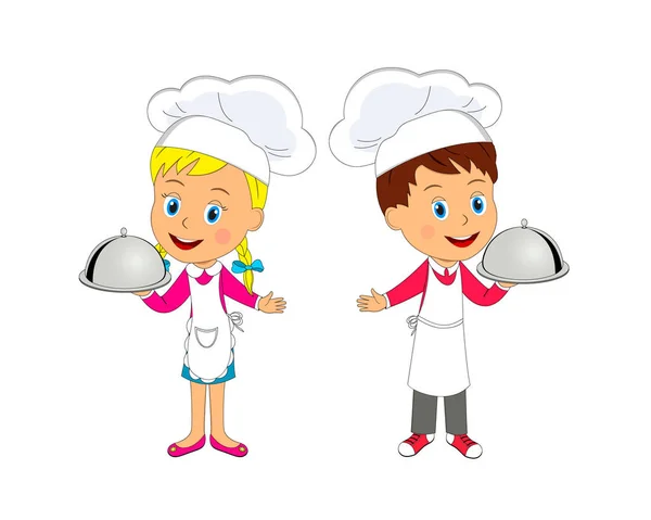 Crianças Menino Menina Chefe Cozinhar Ilustração Vetor — Vetor de Stock