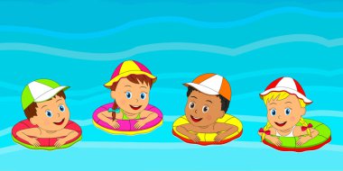 Yüzme deniz, illüstrasyon, vektör çocuklar