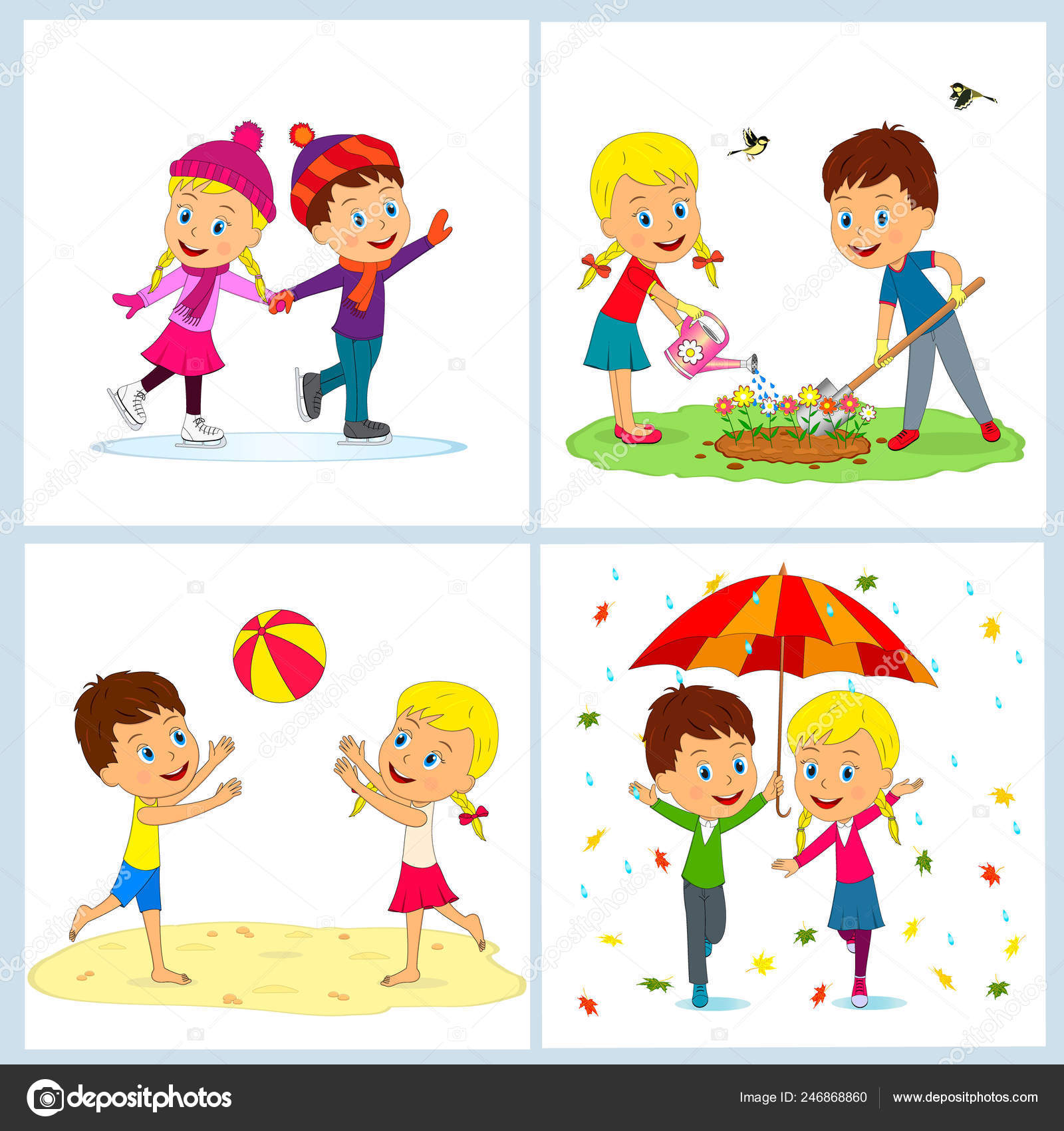 Kids Boy Girl Seasons Illustration Vector Stock Vector Image By C Iris8 Kids Boy Girl Seasons Illustration Vector Stock Vector Image By C Iris8