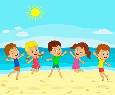 Çocuk ve kız oyun ve atlama