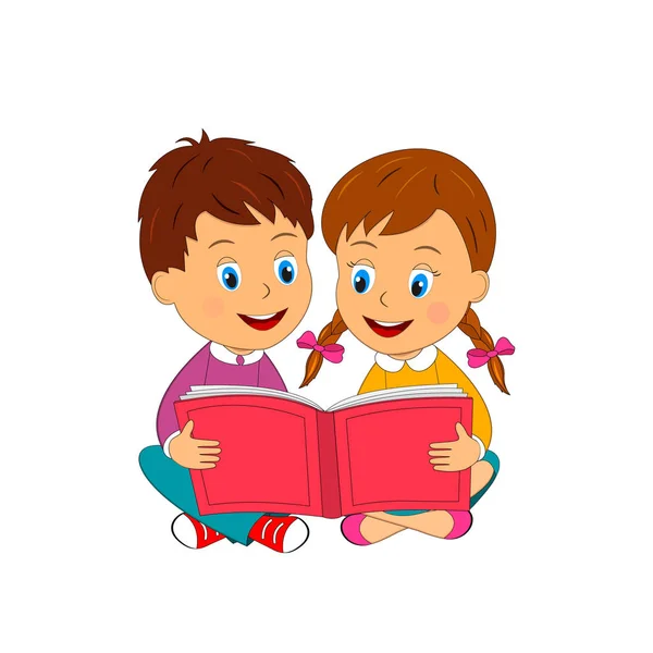 Libro de lectura niño y niña — Vector de stock