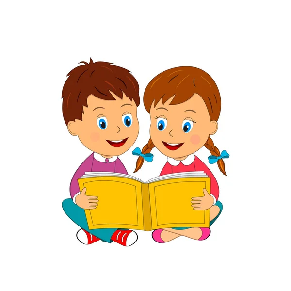 Boy and girl reading book — Stock Vector