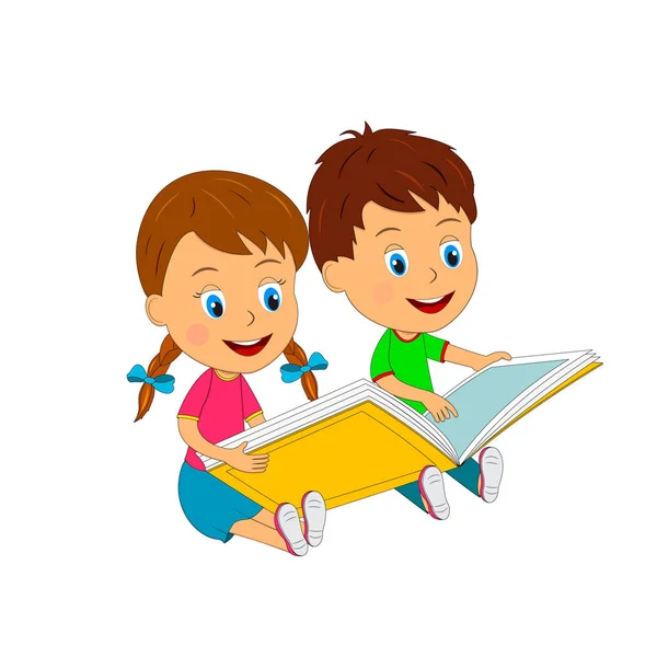 Boy and girl reading book — Stock Vector