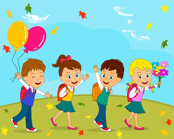 Boys and girls go to school — Stock Vector