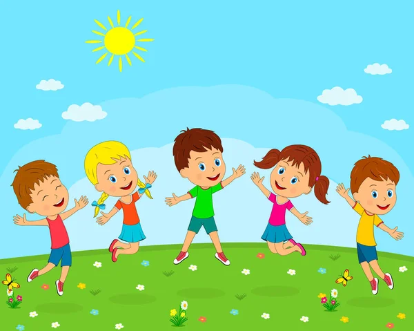 Boys and girls play in summer — Stock Vector