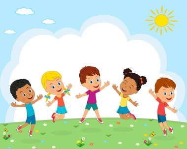 erkek ve kız bir yaz arka plan atlamak