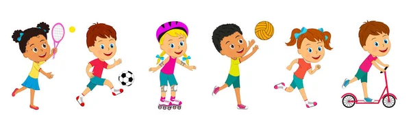 Boys and girls different sport activity — Stock Vector