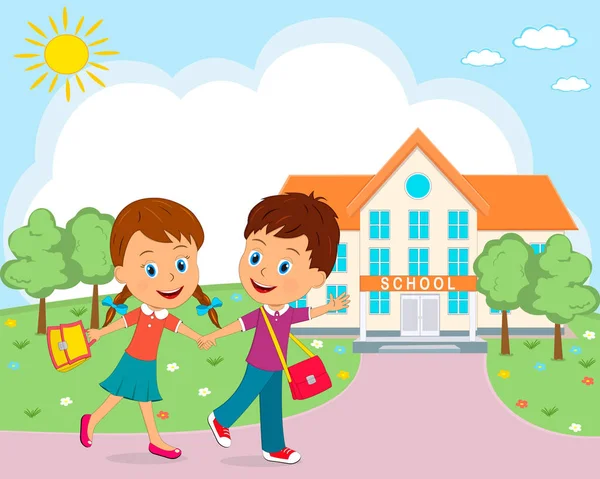 Boy and girls are going to school — Stock Vector