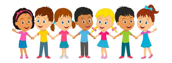 Sekelompok Anak Anak Berdiri Berpegangan Tangan Ilustrasi Vecor - Stok Vektor