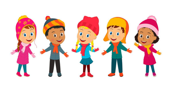 дети, мальчики и девочки, стоящие вместе на белом фоне