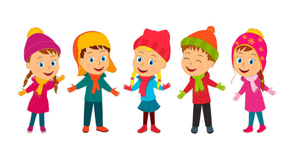 дети, мальчики и девочки, стоящие вместе на белом фоне