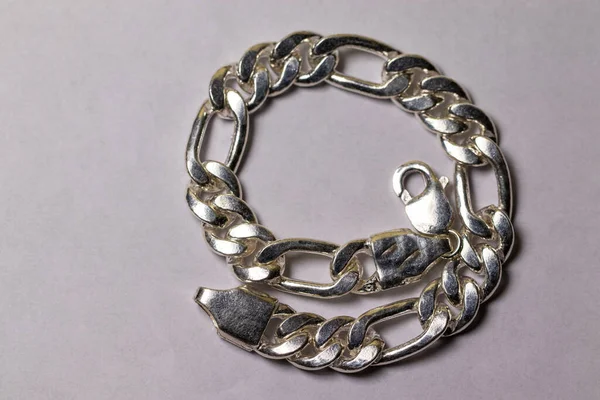 Silver Bracelet Chain White Background — Stock Photo, Image