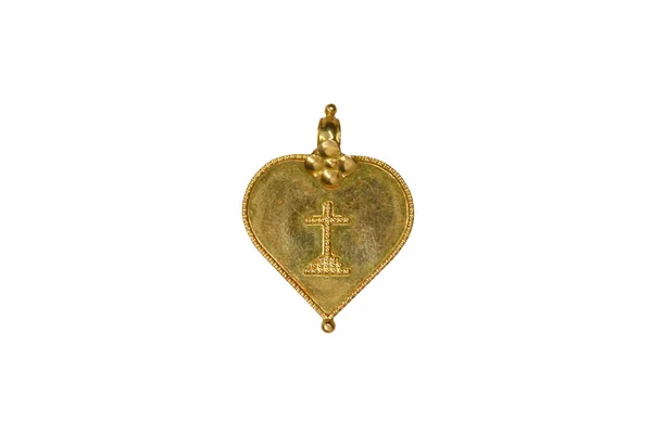 Medalhão Cristão Pingente Ouro Cruz Santa Fundo Branco — Fotografia de Stock