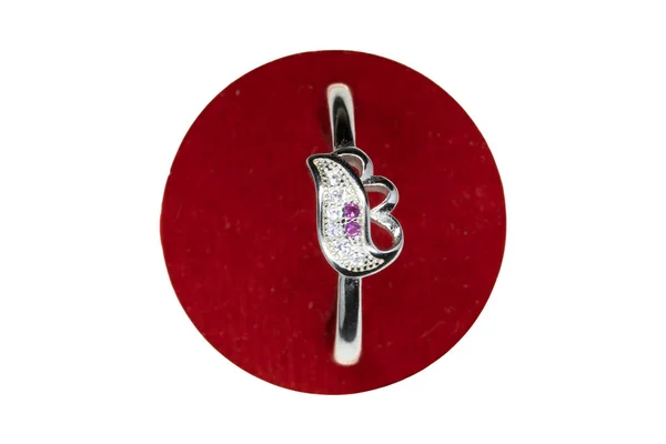 Ring Design Two Pink Diamond Stones Haltervező Ring Women Girls — Stock Fotó