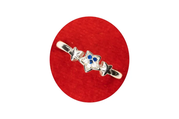 Diseño Anillo Tres Estrellas Con Piedras Azules Blancas Anillo Diseñador — Foto de Stock