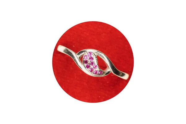 戒指设计 妇女和女孩用红石银水晶设计戒指 — 图库照片