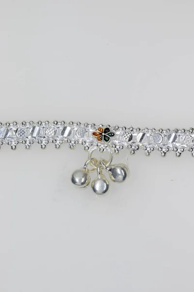 Fancy Crystal Sterling Silver Λουλούδια Χάντρες Σχεδιασμό Anklet Για Τις — Φωτογραφία Αρχείου