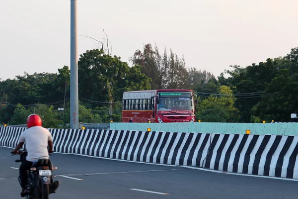 Chennai Tamilnadu Índia Outubro 2020 Local Urban Red Public Bus — Fotografia de Stock