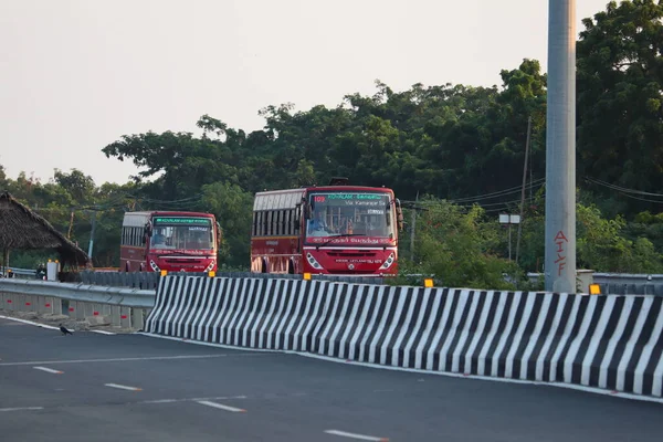 Chennai Tamilnadu Índia Oct 2020 Local Urban Red Buses Serviço — Fotografia de Stock