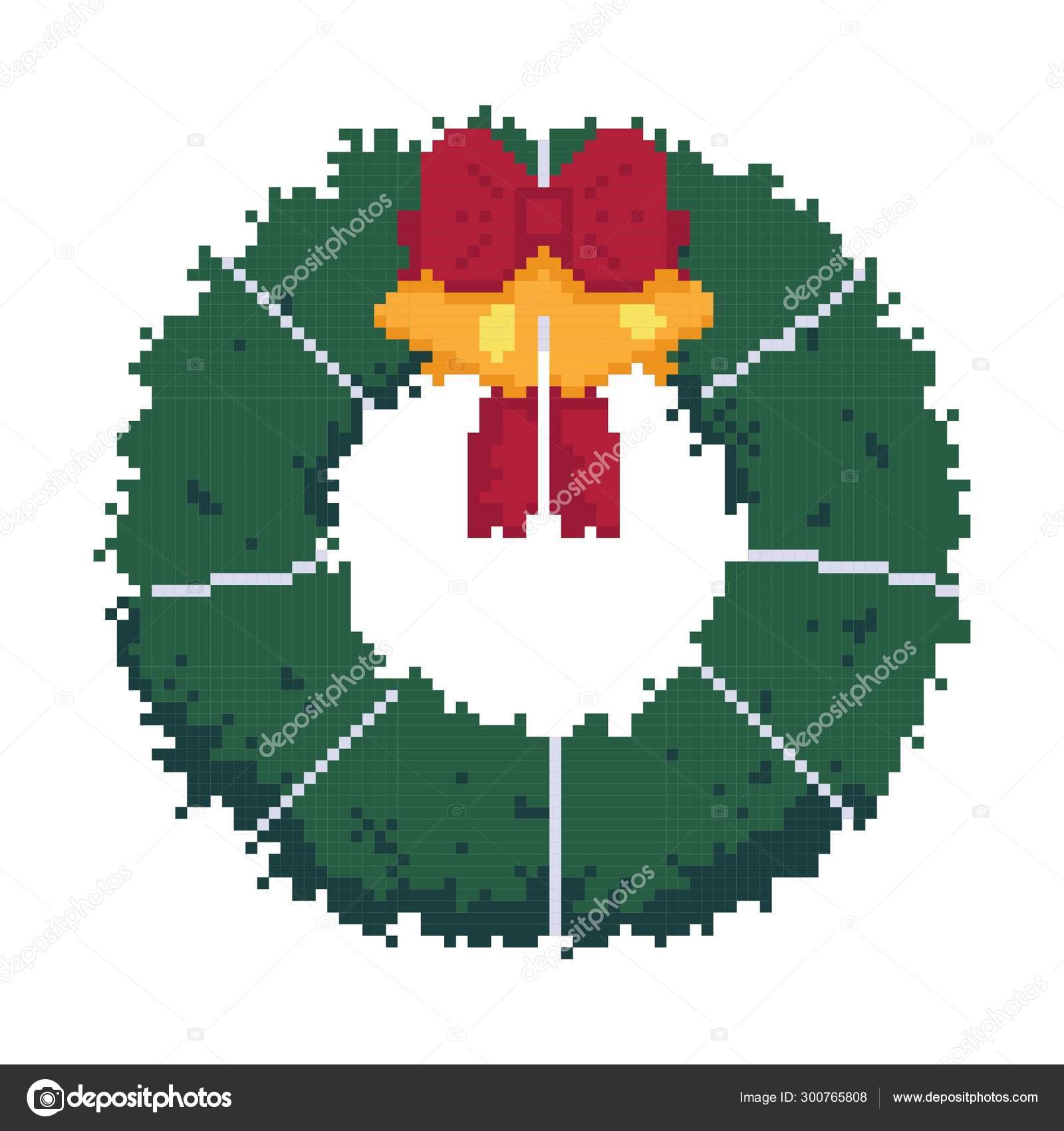 enfeite de natal de pixel art com fundo vermelho e bordas douradas