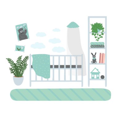 İç çocuk odası. Çocuğun odası için bir mobilya seti. Mobilya beyaz arka plan üzerinde izole. Elle çizilmiş .