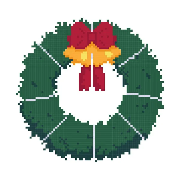 Ghirlanda natalizia in stile pixel art. Grafica a 8 bit per giochi. Illustrazione vettoriale isolata su sfondo bianco — Vettoriale Stock