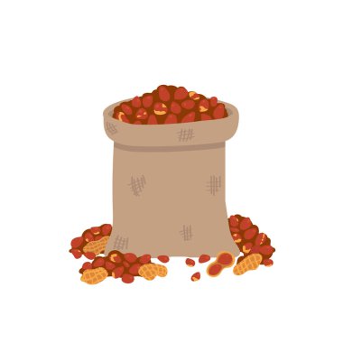 Beyaz bir arkaplanda izole edilmiş poşetteki fıstıklar. El yazısıyla çizilmiş vektör illüstrasyonu.