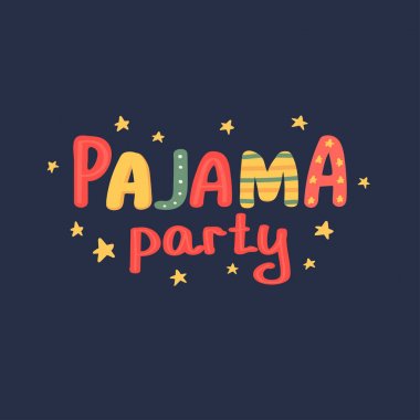 Kartpostal pijama partisi. Harf. Vektör çizim biçimi