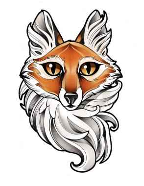 büyük gözlü güzel bir Tilki başının dijital illüstrasyon