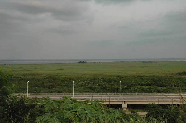 Carretera Africana Con Río Congo Fondo Con Vista Ángulo Alto — Foto de Stock