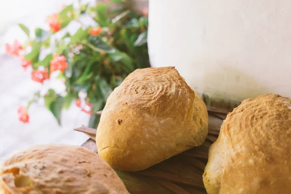 Fresh Big Breads Table Homemade Food — Stock Photo, Image