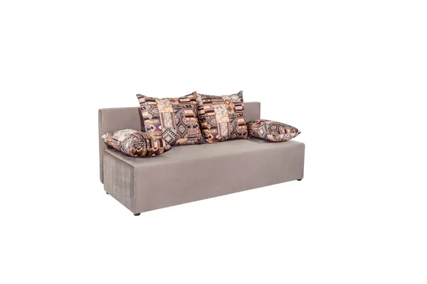 Beige Braunes Sofa Mit Großen Kissen Klappfunktion — Stockfoto