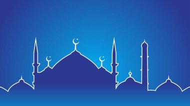 Mavi cami geçmişi. İslami afiş. Ramazan Kareem, Hac, Kurban Bayramı ve Kurban Bayramı gibi İslam faaliyetleri için uygundur. vektör illüstrasyonu