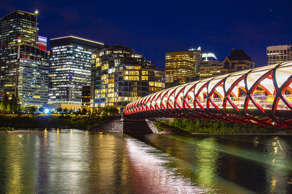 Calgary Downtown with the Peace bridge with the skyline on the background during