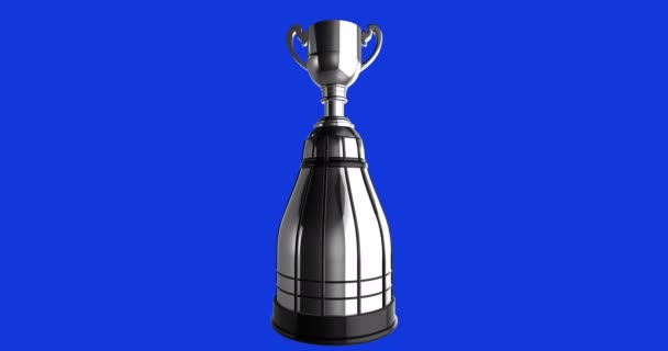 Genéricos Shinny Silver Football Trophy Rotating Blue Background Reflection Moving — Vídeo de Stock