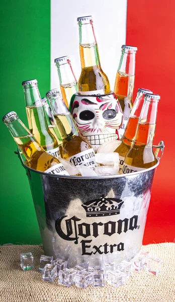 Mexico City Mexico September 2019 Corona Beer Bucket Skull Face — Stock Photo, Image