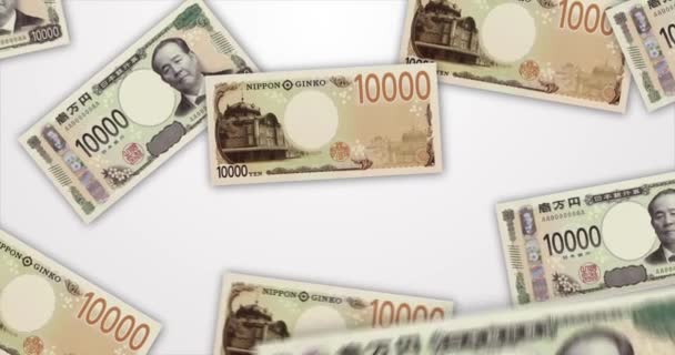 Fallande Japanska Bill 5000 Yen Vit Bakgrund — Stockvideo
