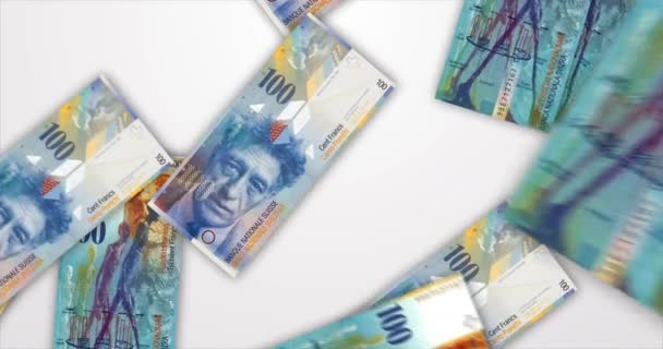 Vallende Zwitserse Frank 100 Biljetten Een Witte Achtergrond — Stockvideo
