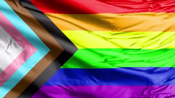 Hbtq Rainbow Flag Med Inklusions Och Progressionsfärger Symbol För Lesbiska — Stockvideo