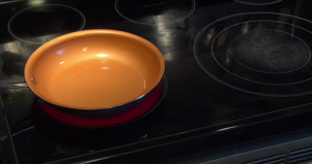 Uma Pessoa Usando Fogão Elétrico Cozinhar Ovo Frito Uma Panela — Vídeo de Stock