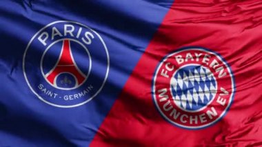 Estdio da Luz, Lizbon, Portekiz. 20 Ağustos 2020. Şampiyonlar Ligi finalinin el sallayan bayrağı. Paris Saint German, Bayern Münih logosuna karşı.. 