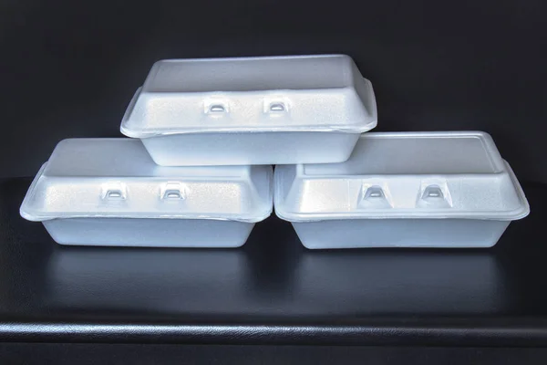 Front View Styrofoam Takeaway Boxes White Foam Boxes Rectangular Shaped — Stock Photo, Image