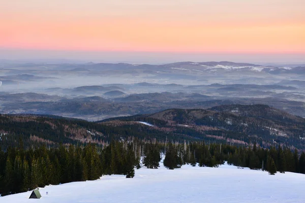 beautiful sunrise in winter, Sudeten mountains