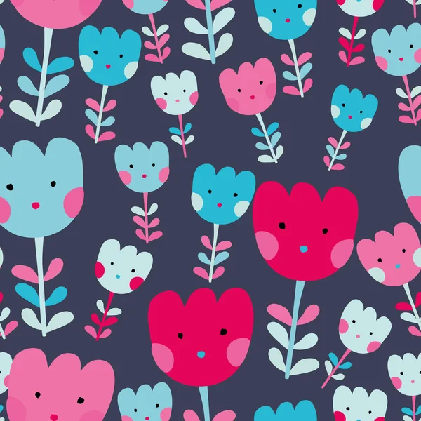 Dark Grey with smiling and happy floral faces seamless pattern background design.